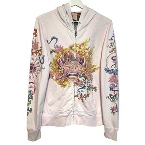 Lucky brand L hoodie sweatshirt Asian dragon graphic print Y2K zip up indie boho